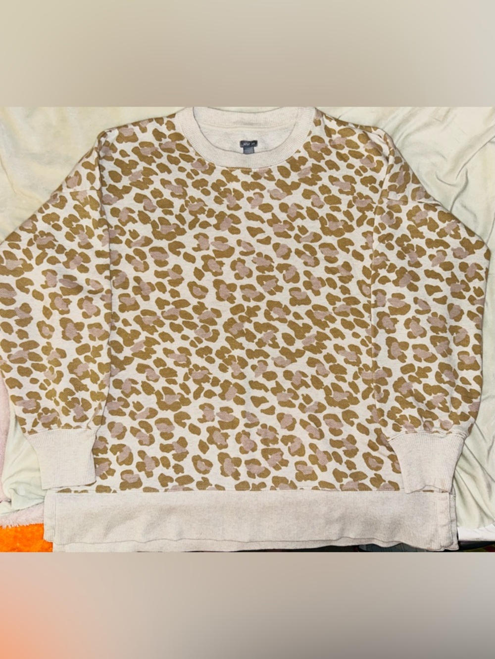 aerie Leopard Print Crewneck Sweatshirt - Beige & Tan